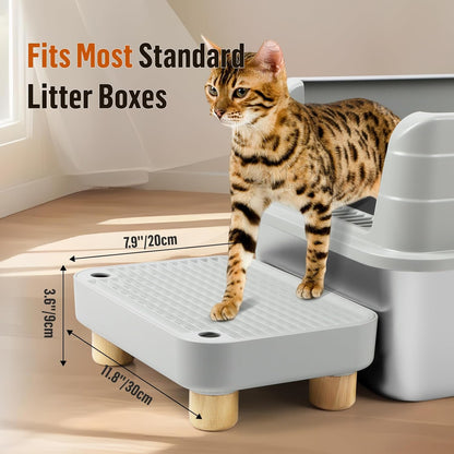 Cat Litter Box Step Ramp, Cat Litter Catcher Mat with Wooden Feet, Filter Function, Cat Pedal Stool