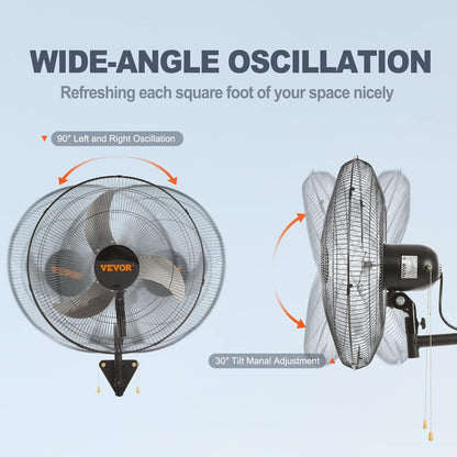 VEVOR 18 inch Wall Mount Fan Oscillating, 3-speed High Velocity Max. 4000 CFM Industrial Wall Fan