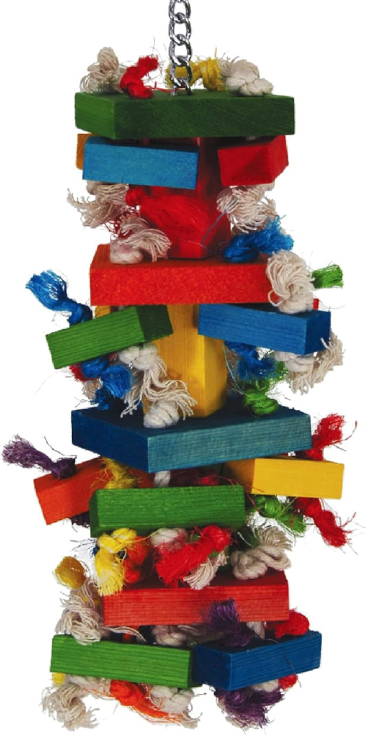 Featherland Paradise Bird Toy for Medium to Large Birds - Knots N Blocks - Parrot Toys for