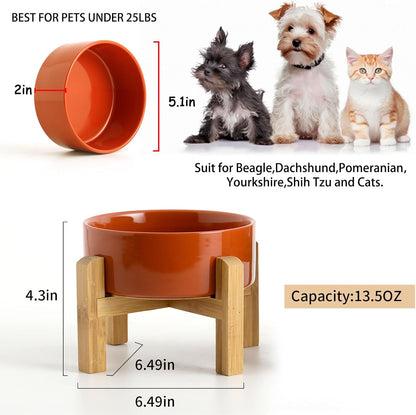 Petygooing Rust Red Elevated/Raised Ceramic Dog Bowl for Small Breeds, Dog Food Water Dish with