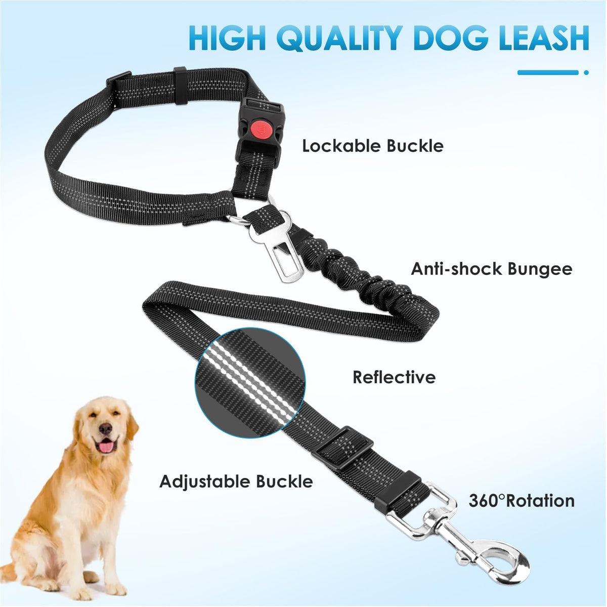 Lukovee Dog Seatbelt Leash for Cars, 2 Pack Pet Safety Car Seat Belt with Adjustable Buckle &
