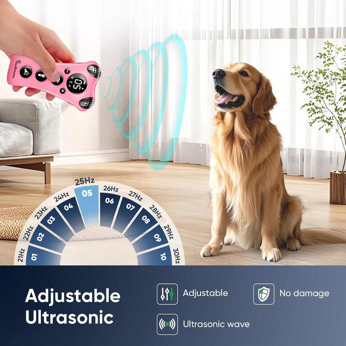 Ultrasonic Dog Bark Deterrent Device –10-Level Adjustable Anti Barking Trainer with Flashlight