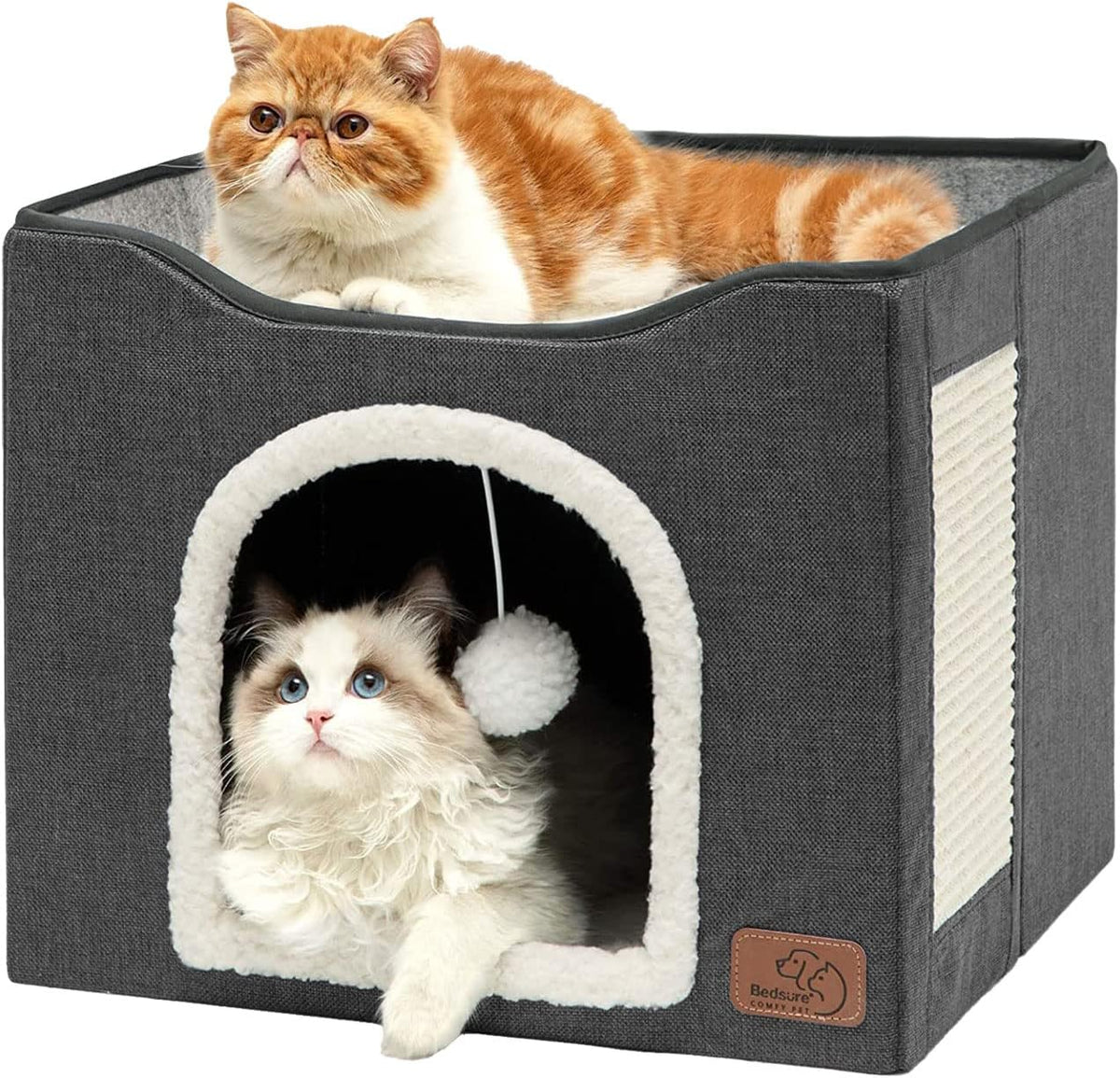 Bedsure Cat Beds for Indoor Cats - Large Cat Cave for Pet Cat House with Fluffy Ball Hanging and