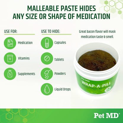 Pet MD Wrap A Pill Bacon Flavor Pill Paste for Dogs - Create a Pocket to Hide Pills and Medication