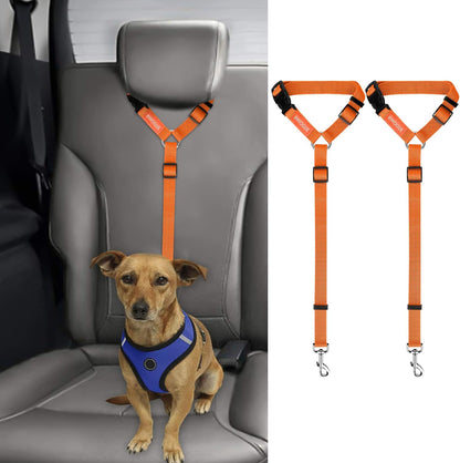 BWOGUE 2 Packs Dog Cat Safety Seat Belt Strap Car Headrest Restraint Adjustable Nylon Fabric Dog