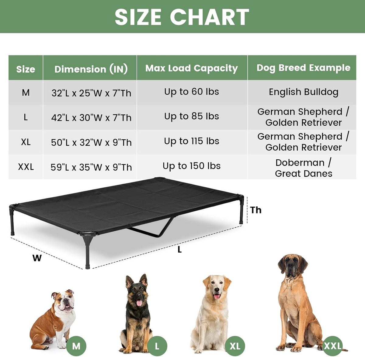 Elevated Dog Bed for Outdoor, Large Raised Dog Cot with Washable Mesh, Cooling Pet Cot Chew Proof