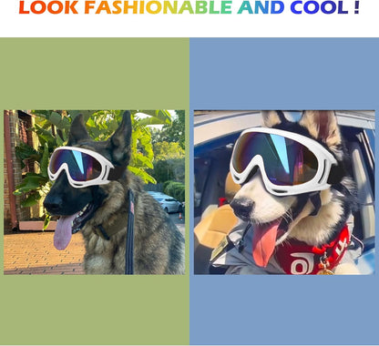 Large Dog Sunglasses With Adjustable Strap UV Protection, Windproof Puppy Eyewear, Suitable for
