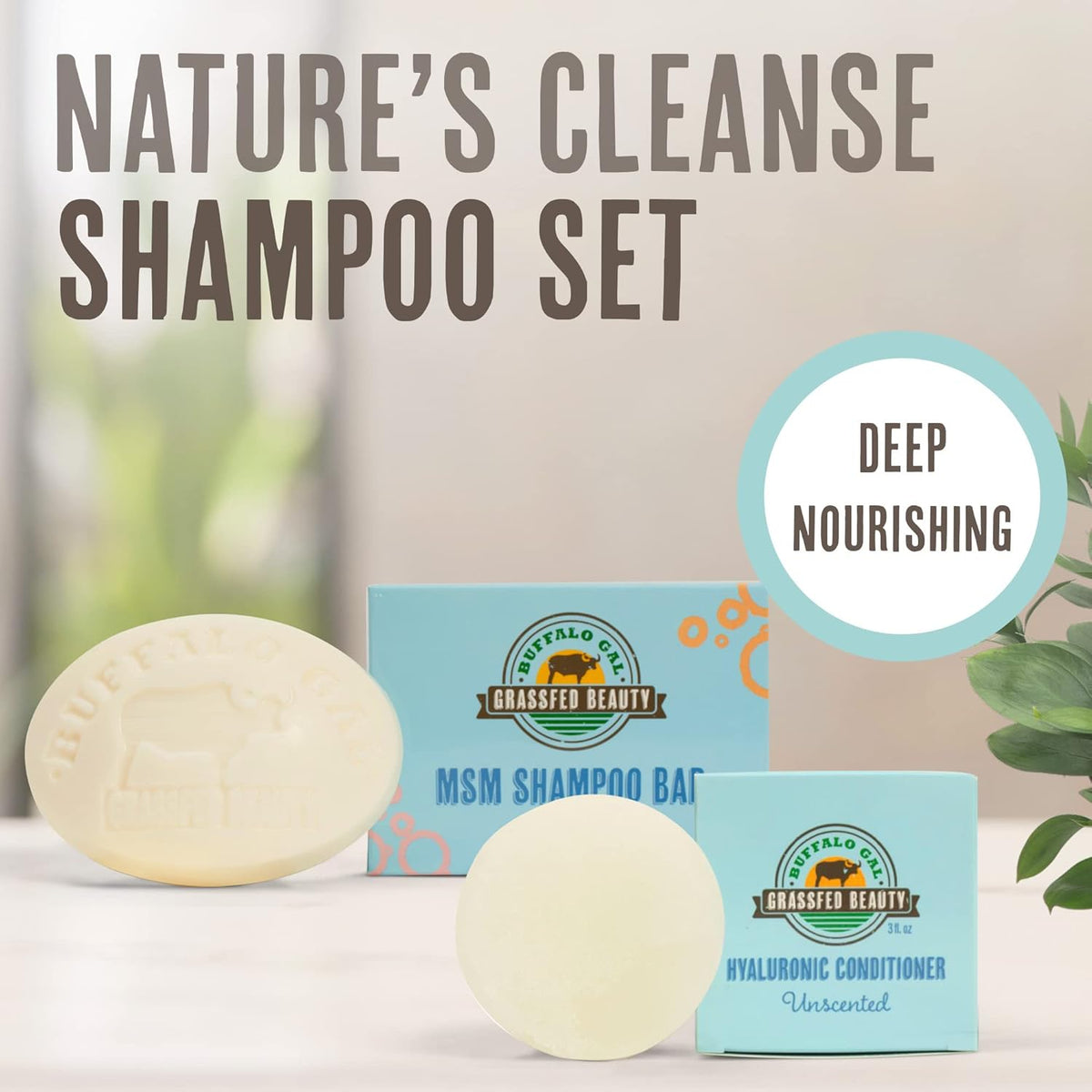 Grassfed Beauty - MSM Shampoo Bar + Hyaluronic Hair Conditioner Bar, Solid Bar Shampoo and