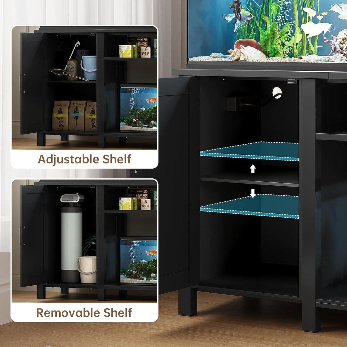 55-75 Gallon Aquarium Stand with Power Outlet, Heavy Duty Fish Tank Stand with Cabinet Storage &