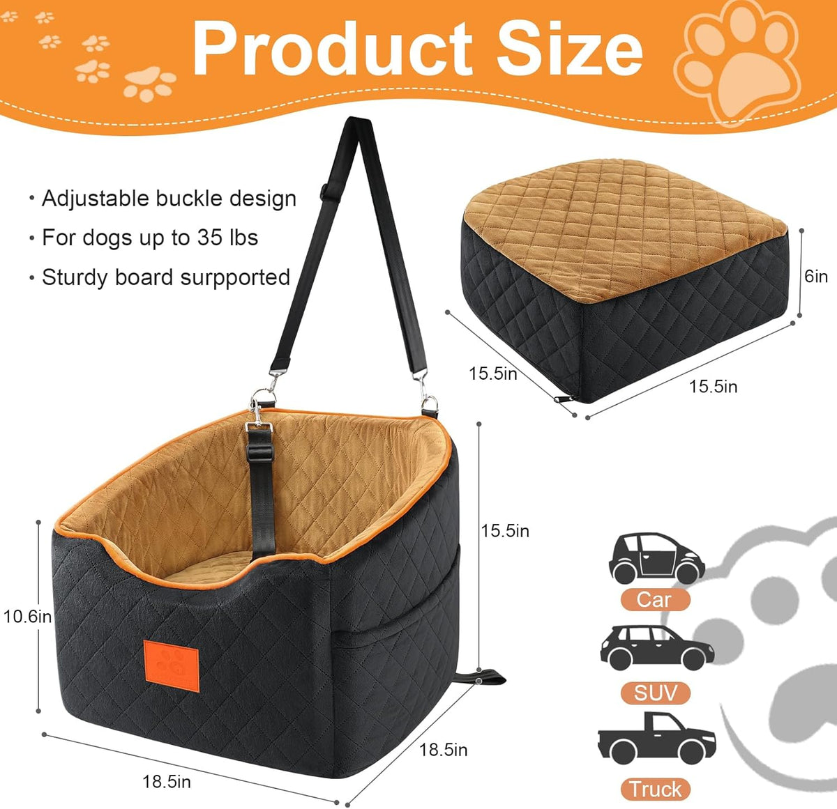 Dog Car Seat for Small Dogs, Memory Foam Booster Dog Seat for Dogs up to 35 lbs, Elevated Pet Car