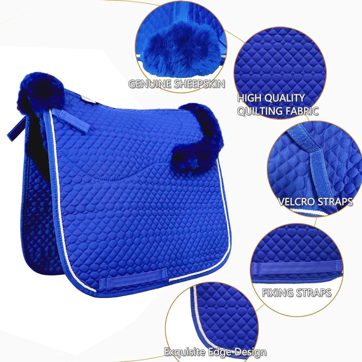 Woolous Dressage Saddle Pad, English Saddle Pad with Sheepskin Trim, Lambskin Wool Fleece Lining