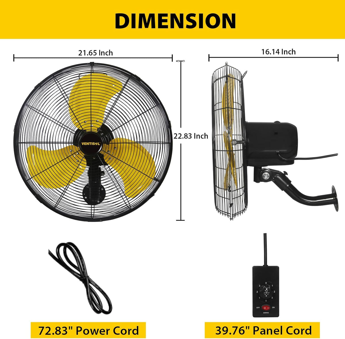 VENTISOL 20 Inch Wall Mount Fan Oscillating, High Velocity Industrial Wall Fan for Indoor