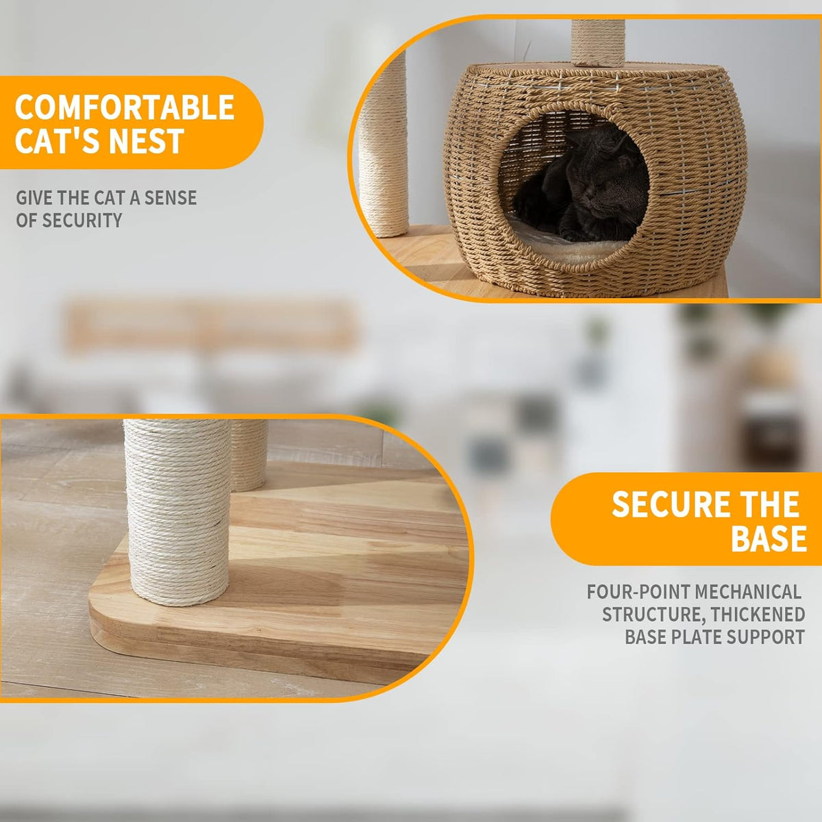 59" Big Modern Cat Tree Tower, Cat Tower Sisal-Covered Scratching Posts for Indoor Cats, Oak Wood
