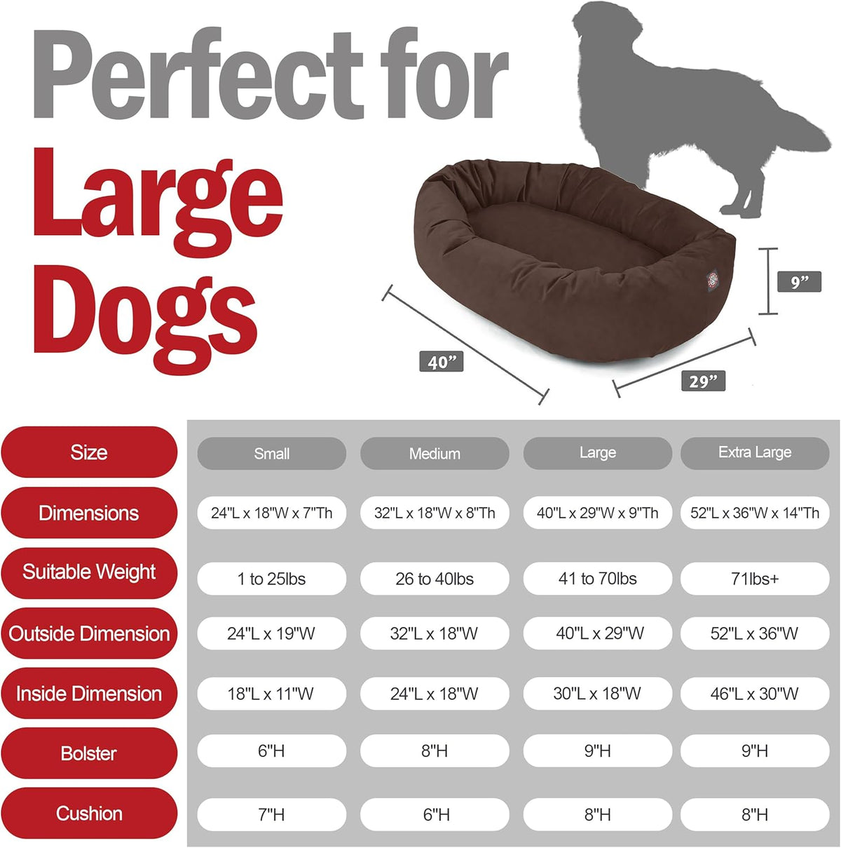 Majestic Pet 40 Inch Suede Shredded Memory Foam Mix Calming Large Dog Bed Washable 40 x 29 x 9
