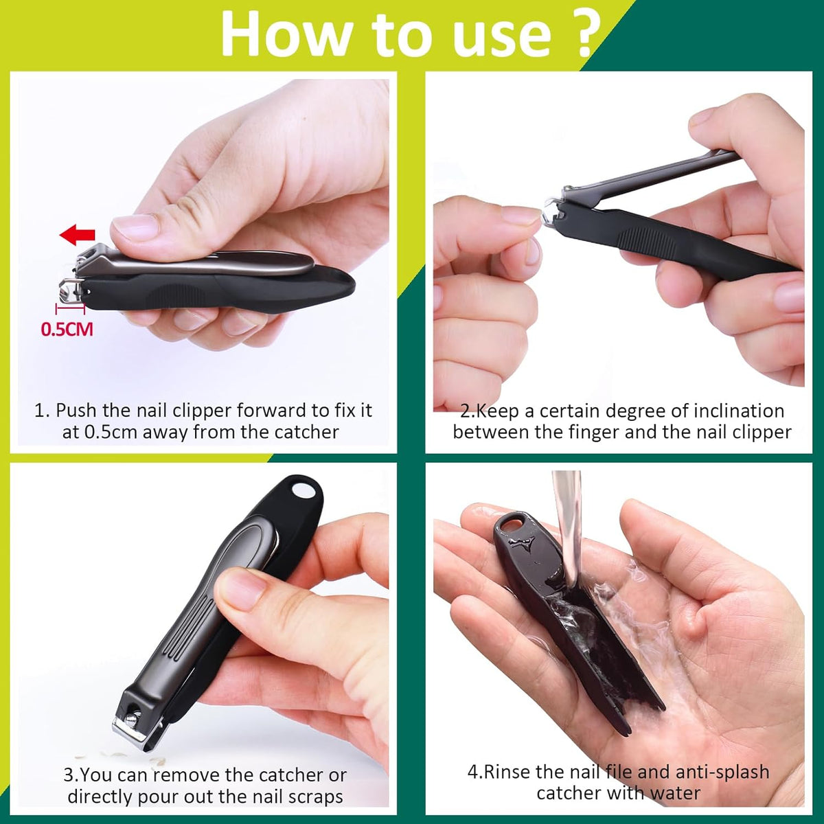 GLAMFIELDS Nail Clippers with No Splash Storage Box, Large Fingernail Toenail Clipper Detachable