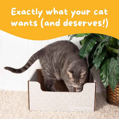 HIDE & SCRATCH Cat Scratcher Box and Cat Bed with Refillable Double-Sided Cardboard Scratch Pad for