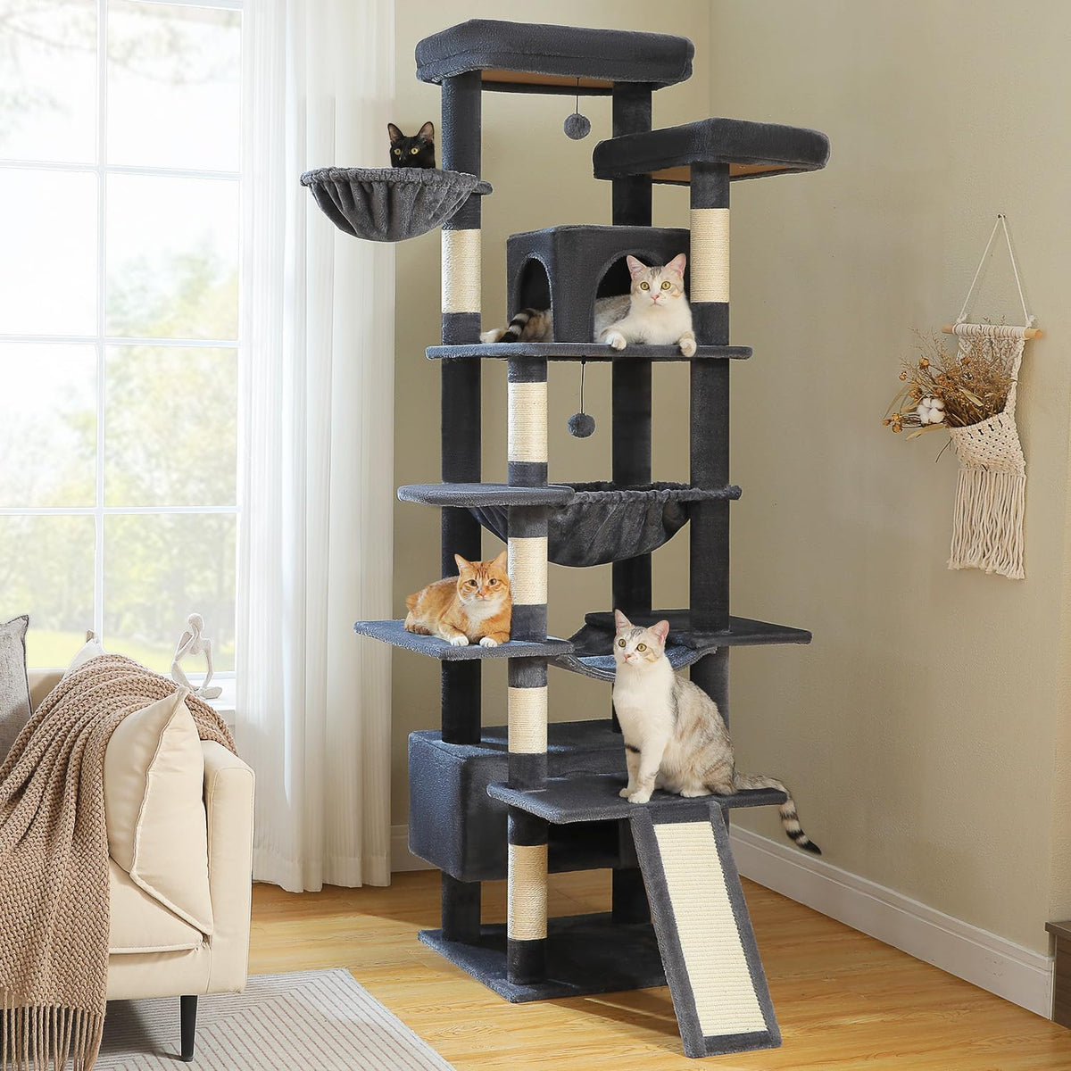 81 Inch Tall Cat Tree for Big Cats & Multi-Cat Homes, Large Heavy Duty Cat Tower with Metal Frame
