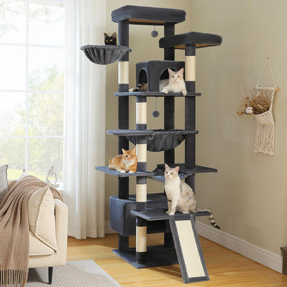 81 Inch Tall Cat Tree for Big Cats & Multi-Cat Homes, Large Heavy Duty Cat Tower with Metal Frame