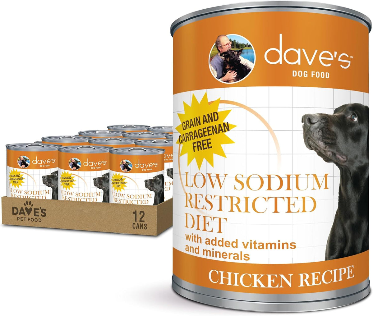 Dave's Pet Food Restricted Sodium Diet for Dogs, Chicken Pate Recipe, 13.2 oz Canned Dog Food, Case