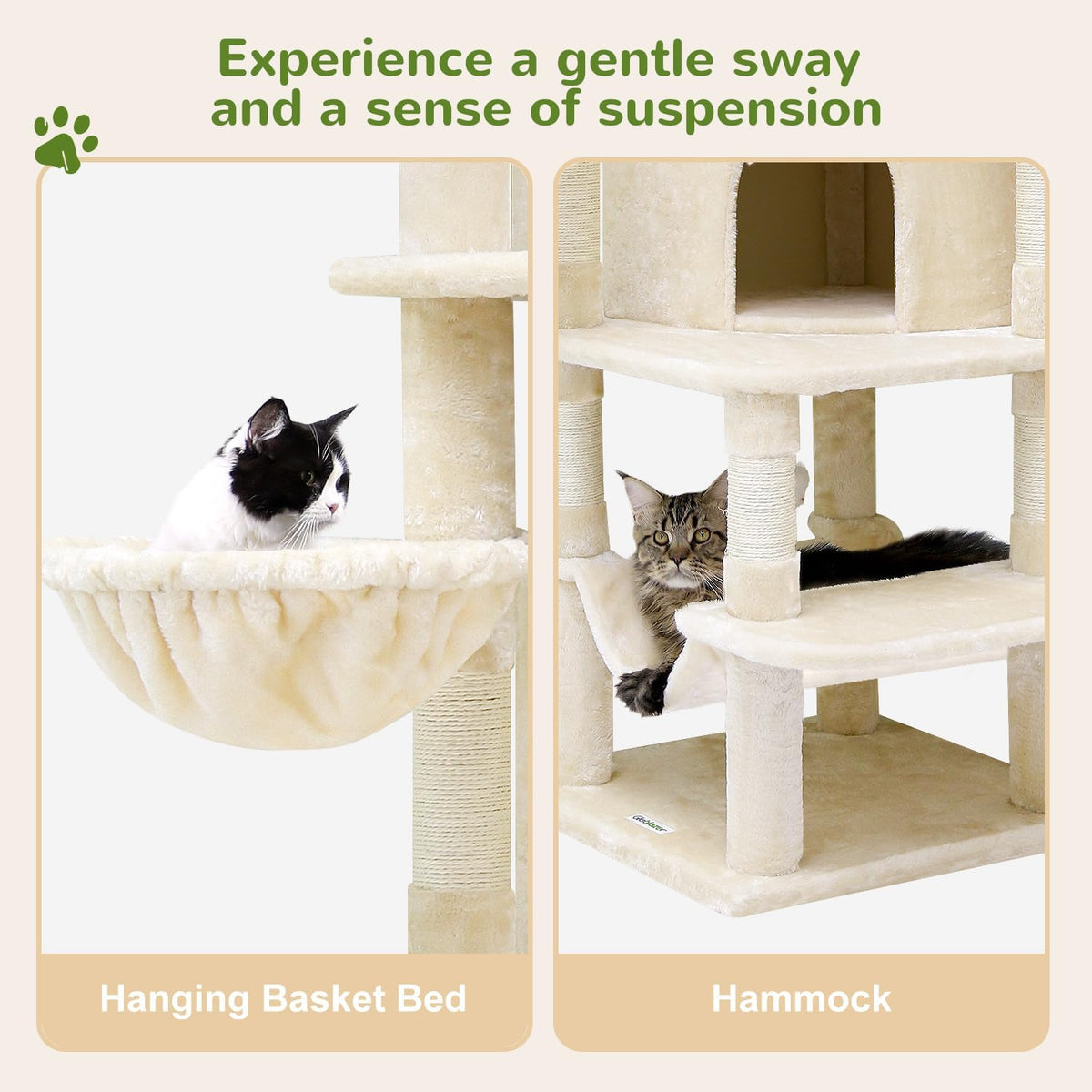 Globlazer Corner Cat Tree for Large Cats, 66inch Tall Curved Series Large Cat Tower for Multiple