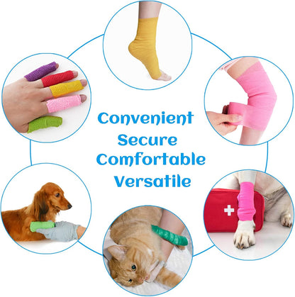 24 Rolls Pink Elastic Self Adhesive Bandage Wrap, Breathable Flexible Fabric Non Woven Cohesive