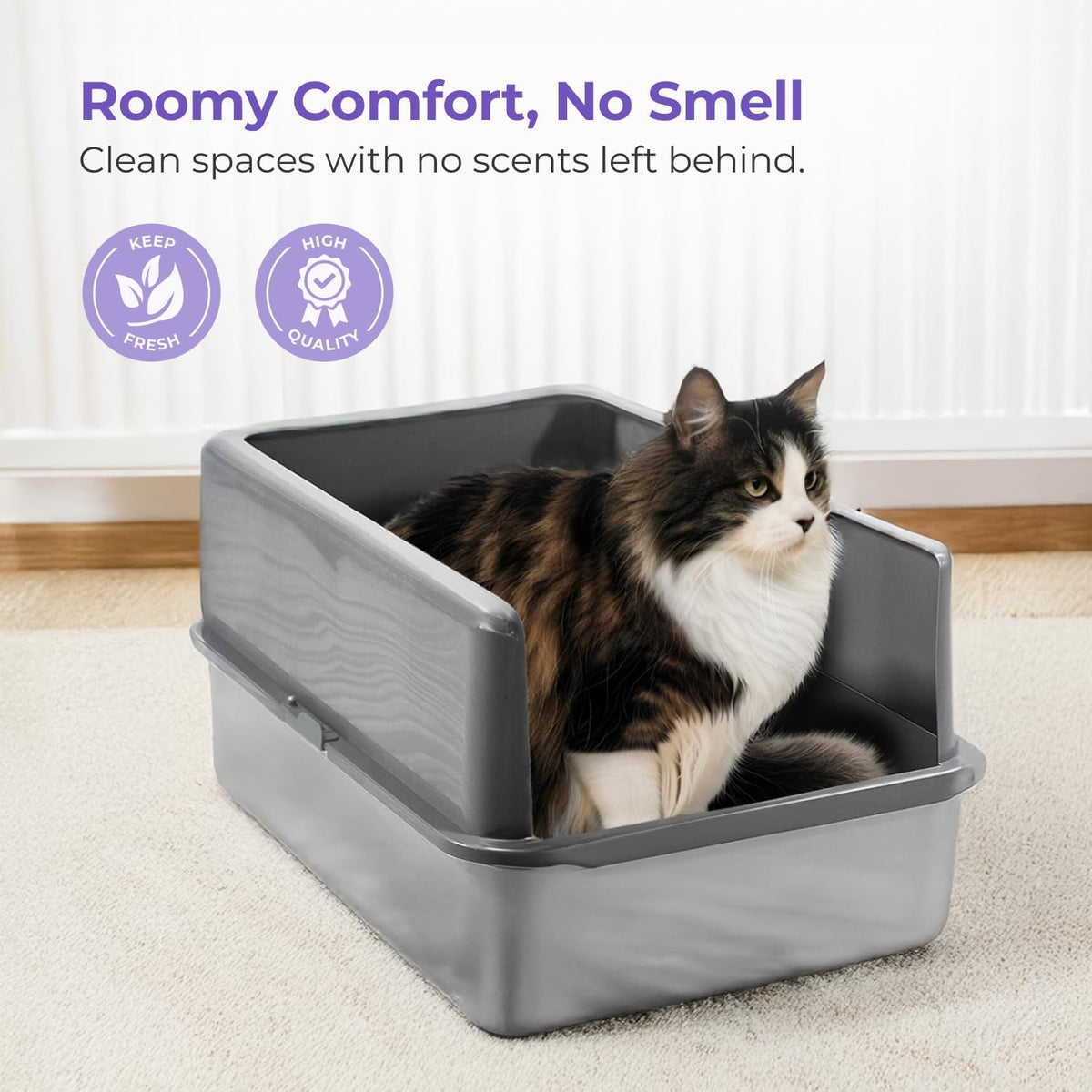 iPrimio XL Cat Litter Box Enclosure - 23"x15"x6" Stainless Steel Litter Enclosure for Big Cats