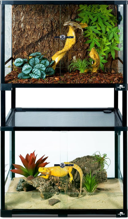 Double Stacked Reptile Tank, 24" x 18" x 44" Tall Reptiles Terrarium, Front Opening, Full Vision