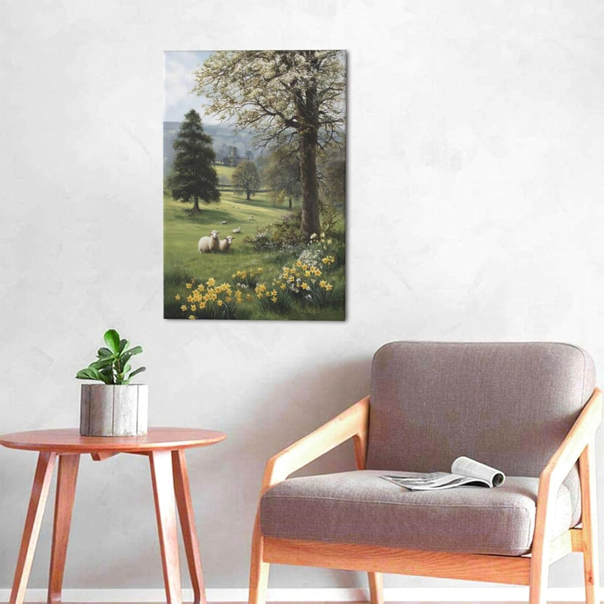 Country Sheep Canvas Wall Decor Farmhouse Rustic Lamb Wildflower Wall Art Nature Countryside
