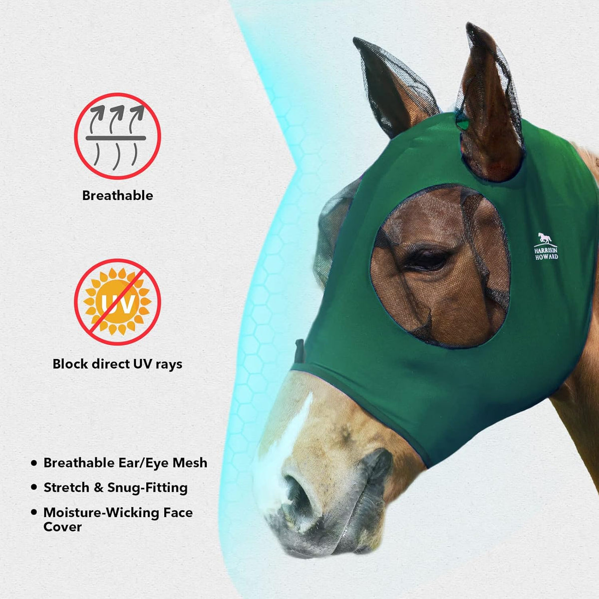 Harrison Howard Super Comfort Stretchy Fitting Horse Fly Mask with UV Protection Soft on Skin with