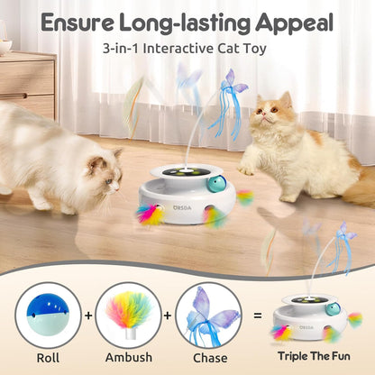 ORSDA Cat Toy, 3-in-1 Automatic Interactive Electronic Moving Ambush Feather, Fluttering Butterfly