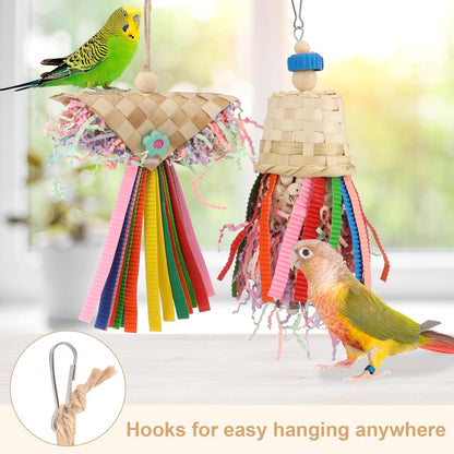 Wontee Bird Colorful Shredding Crinkles Foraging Toys Natural Sola Ball for Parrots Cockatiels