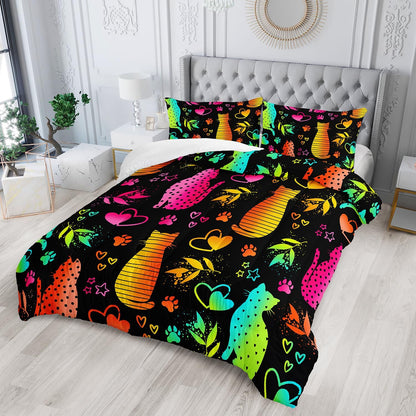 Kawaii Cat Animal Comforter 3Pcs Full Lovely Pet Cat Bedding Set for Kid Teen Girl Boy Adult Room