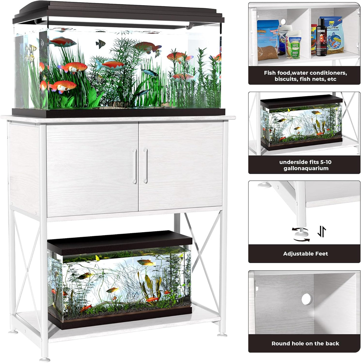 20-29 Gallon Aquarium Stand Metal Frame Fish Tank Stand with Cabinet Storage, for 20 Gallon Long