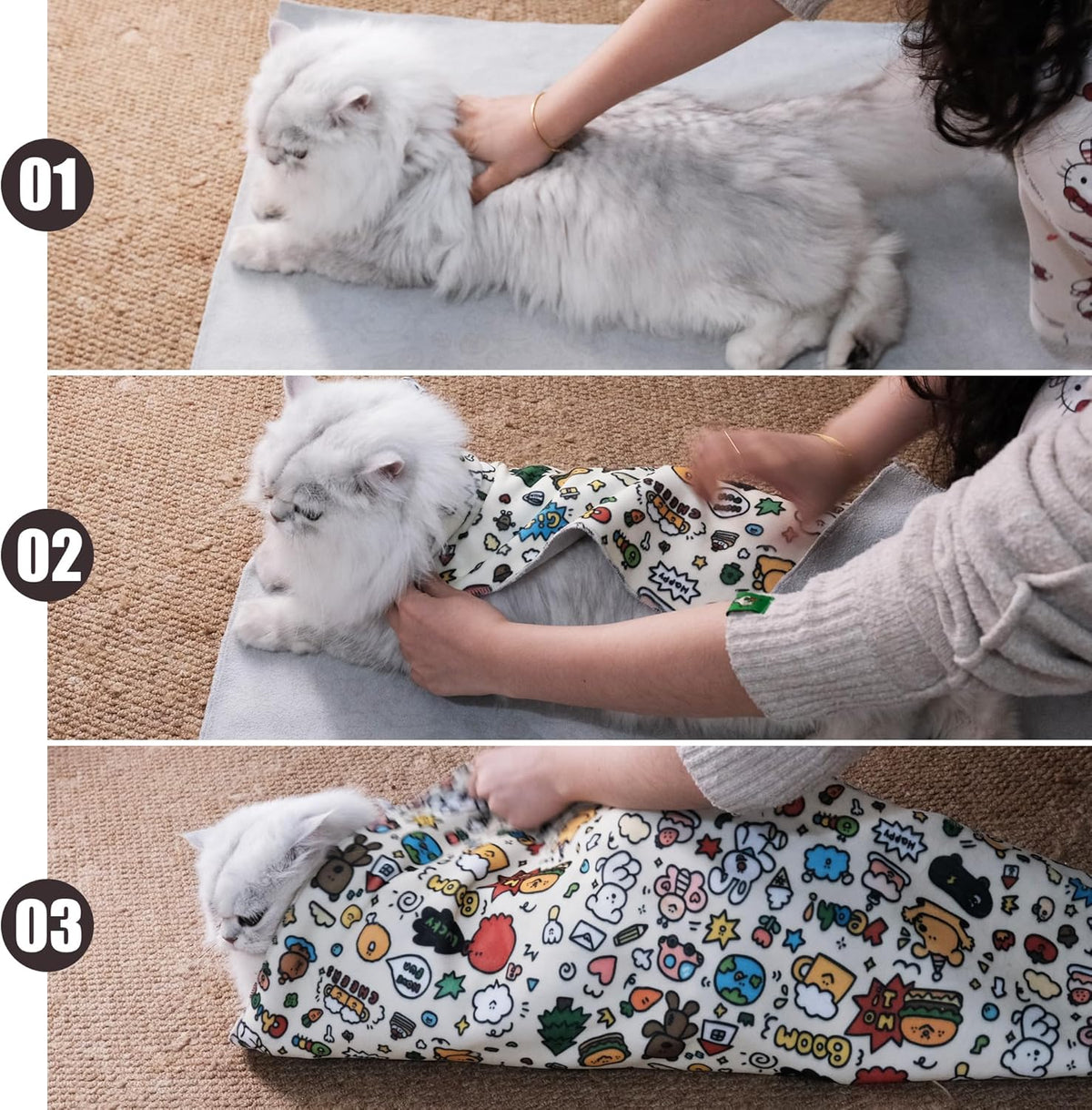 27.6" Cat Grooming Wrap Cat Wrap for Cutting Nails Cat Restraint for Nail Clipping Cat Swaddle Wrap
