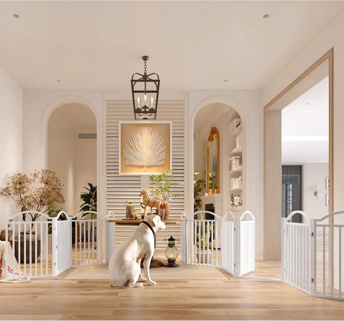 BHG Metal No-Assembly Freestanding Dog Gate with Door Walk Through, Extra Wide 96", Extra Tall 32"