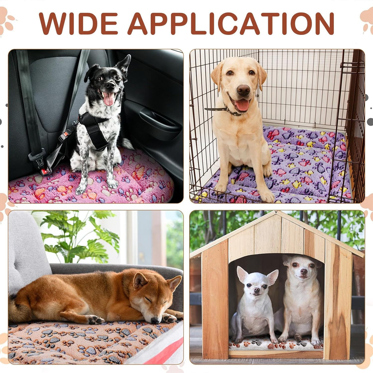 4 Pack Ultra Soft Dog Cat Bed Mat with Cute Prints Reversible Fleece Dog Crate Kennel Pad Cozy