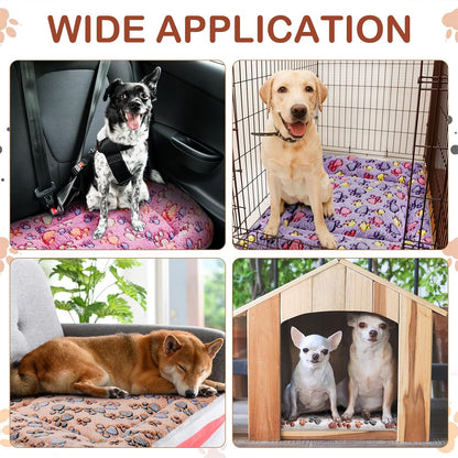 4 Pack Ultra Soft Dog Cat Bed Mat with Cute Prints Reversible Fleece Dog Crate Kennel Pad Cozy