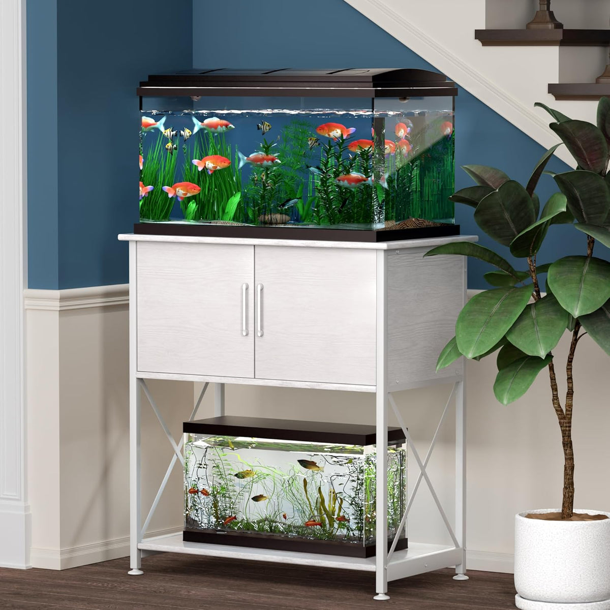 20-29 Gallon Aquarium Stand Metal Frame Fish Tank Stand with Cabinet Storage, for 20 Gallon Long