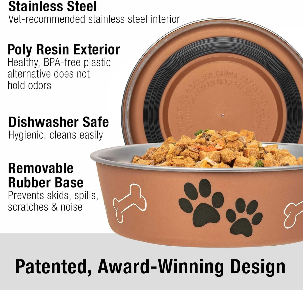 Loving Pets - Bella Bowls - Dog Food Water Bowl No Tip Stainless Steel Pet Bowl No Skid Spill Proof