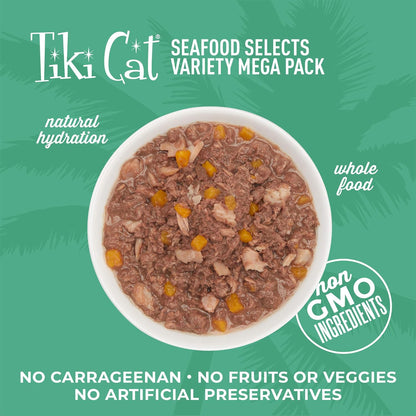 Tiki Cat Seafood Selects, Ultimate Variety Pack, 36 High Protein Servings with Real Flaked Fish