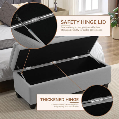 51" Fabric Storage Ottoman Bench, Upholstered Rectangle End of Bed Storage Ottoman Tufted Living