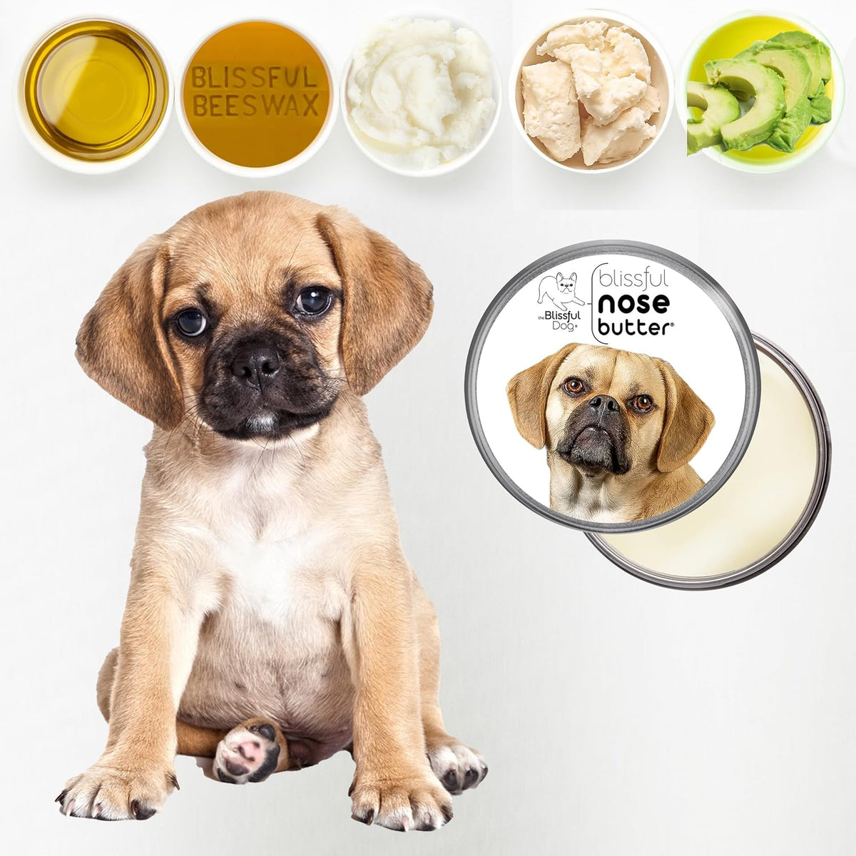 The Blissful Dog Puggle Nose Butter for Dry, Cracked Skin, Lick-Safe Dog Nose Balm with