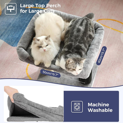 Cat Tree Tower for Large Cats Cat Scratching Post with 20x15.7”Wide Top Bed, Self Groomer, Thick