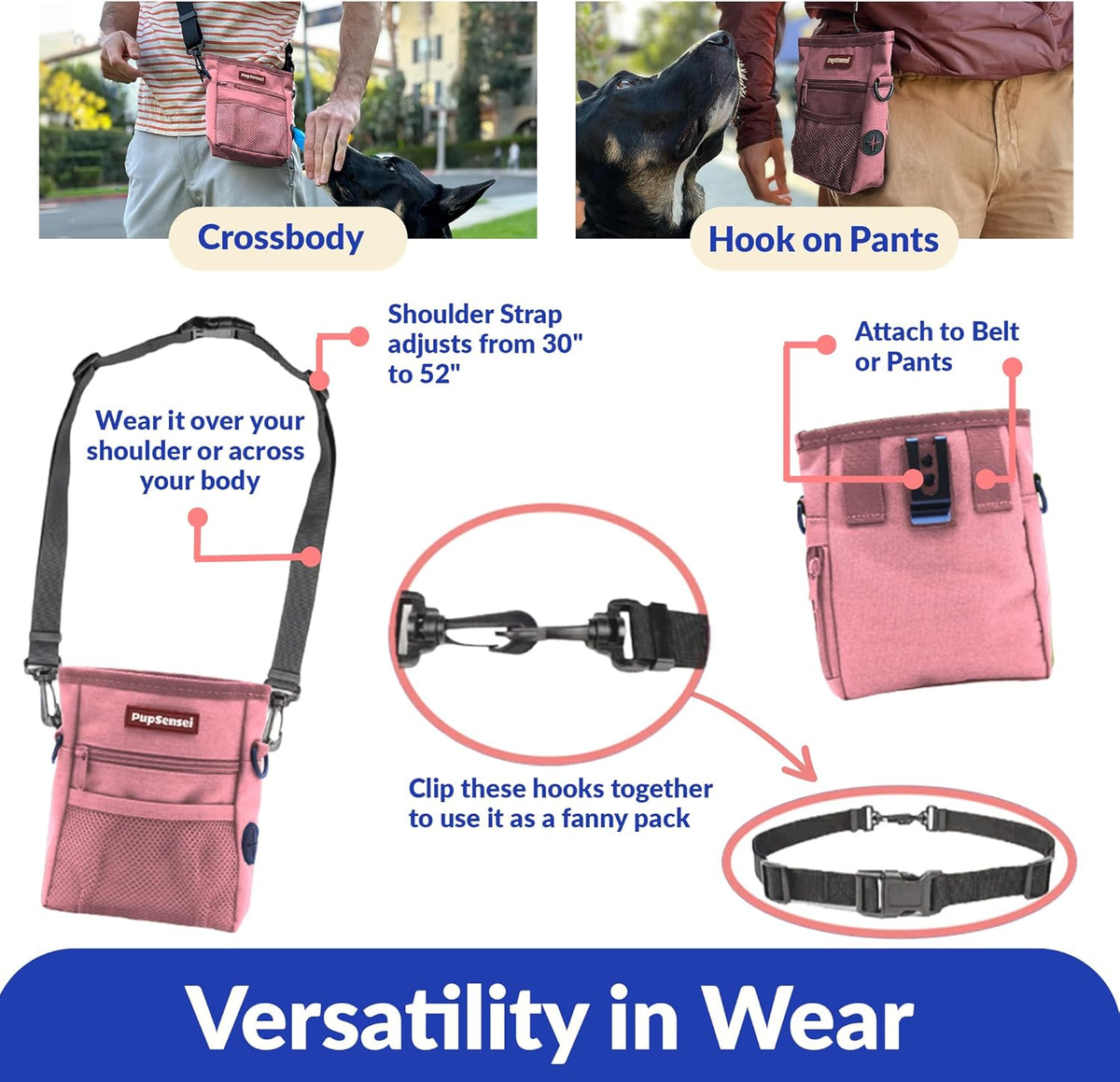 Dog Treat Pouch, Durable Oxford Polyester, No-Spill Magnetic Closure, Treat Pouches for Pet