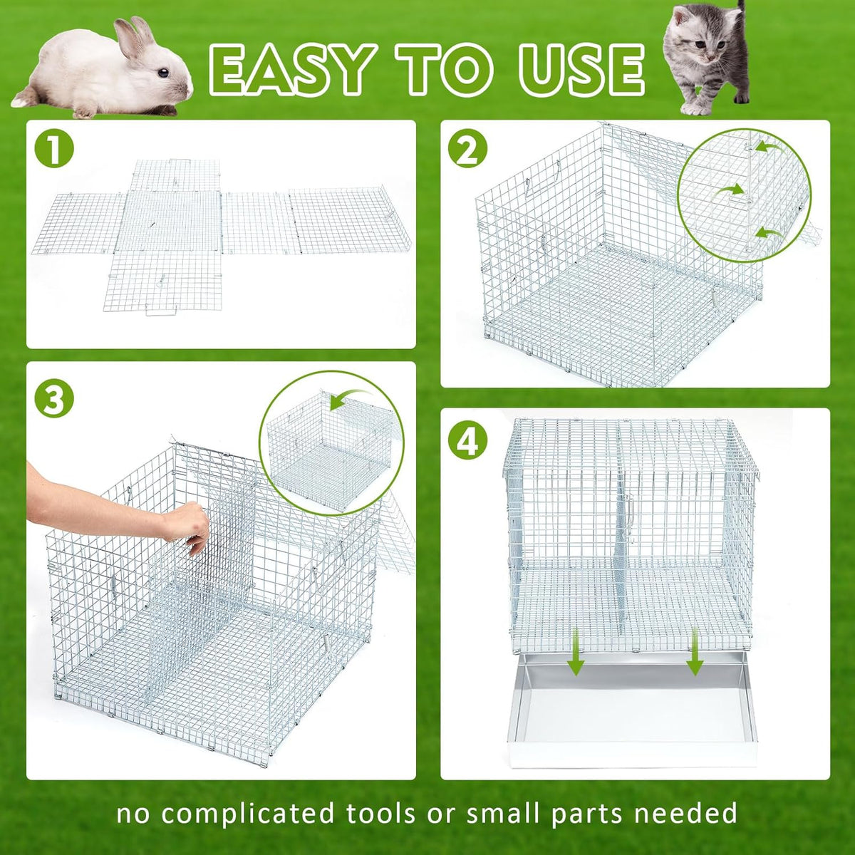Folding Rabbit Cage, 18 x 18 x 14 in Portable Bunny Carrier with Tray and Handles for Transport