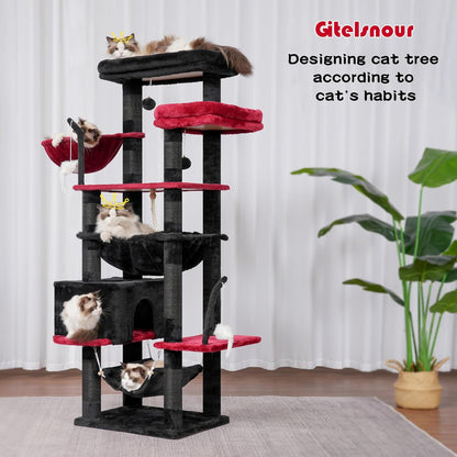 Gothic Cat Tree, Cat Tower for Large Cats with 2 Big Platforms, 2 Baskets, condo and Toys, 63" Cat