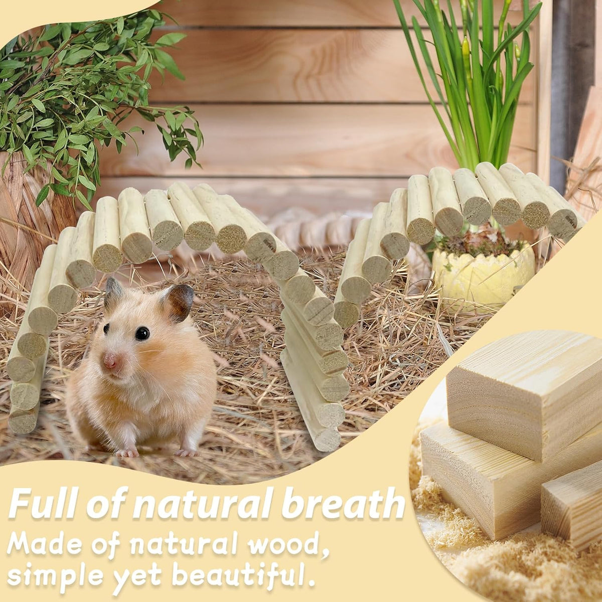 PIVBY 2PCS Wooden Hamster Ladder Bridge, Flexible Wood Tunnel Hide, Hamster Chew Toys for Small