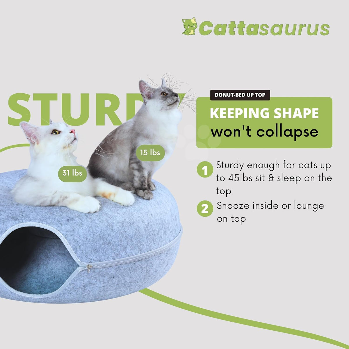 CATTASAURUS Peekaboo Cat Cave for Multiple & Large Cats Up to 30-45 Lbs, Scratch Detachable &