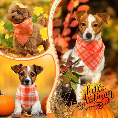 Abbylike 50 Pcs Fall Plaid Dog Bandanas Bulk Thanksgiving Bandanas for Dogs Triangle Kerchief Bib