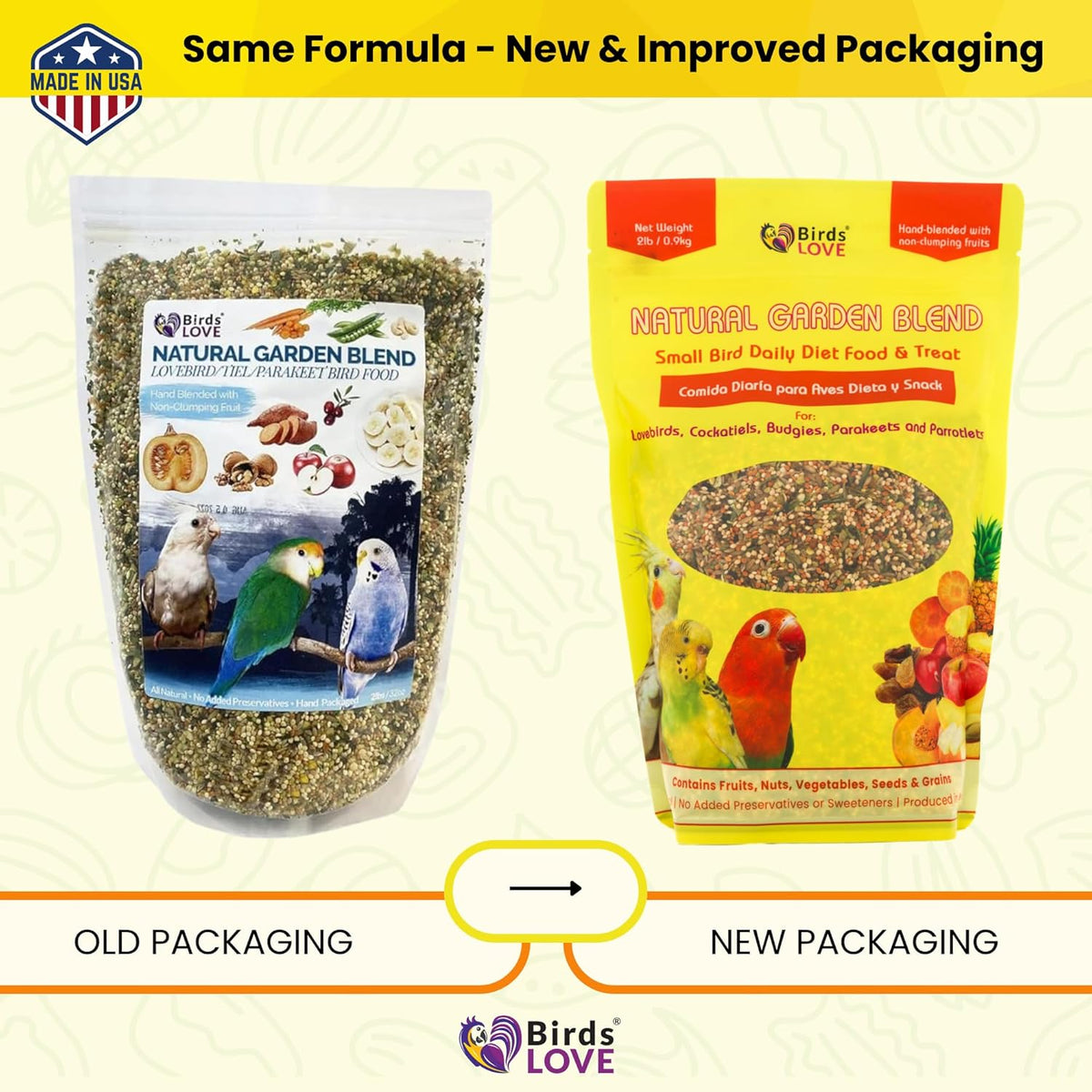 Birds LOVE All Natural Garden Blend Bird Food for Small Birds - Lovebirds, Cockatiels, Parakeets